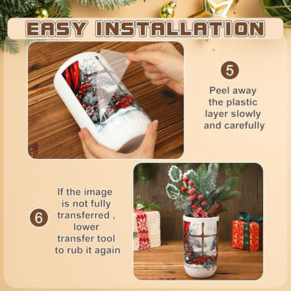 Harloon 15 Sheets Christmas Rub on Transfers Winter Window Decals - style: Fresh