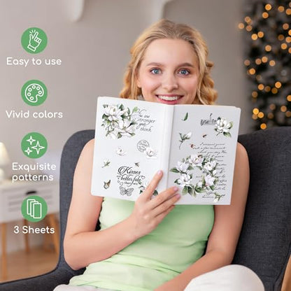 Joeyan 3 Sheets Rub On Transfers for Crafts and Furniture White Magnolia Rub on Transfer Sticker Inspirational Quotes Decal for Wood Glass Metal Canvas Porcelain Plastic DIY Craft Home Decor, 6" x12" - style: White Magnolia
