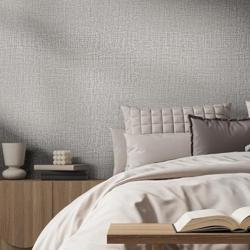WADILE Grasscloth Peel and Stick Wallpaper 15.7in x 78.7in, Textured Contact Paper for Cabinets, Faux Linen Wall Paper Pull and Stick, Fabric Vinyl Wallpaper Self Adhesive Light Gray - color: Light Gray, size: 15.7" x 78.7"