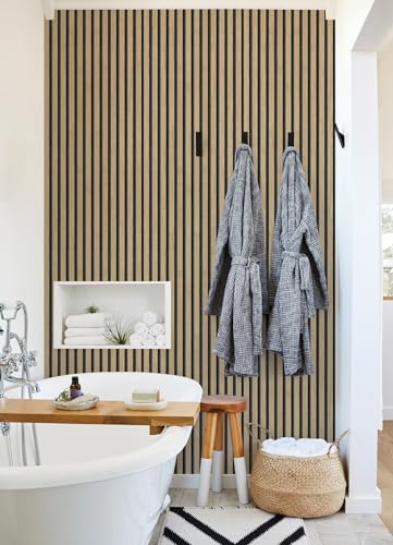 NuWallpaper Oak Slat Wood Peel and Stick Self-Adhesive Removable Wallpaper, Renter-Friendly, 20.5 in x 18 ft