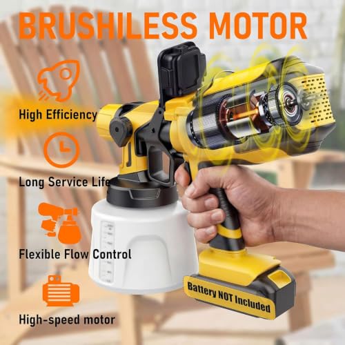 Cordless Paint Sprayer Compatible with Dewalt 20V MAX Battery (NO Battery) - Electric Spray Paint Gun with Led Light, 4 Nozzles & 3 Modes for Interior/Exterior House Painting, Furniture & Fences