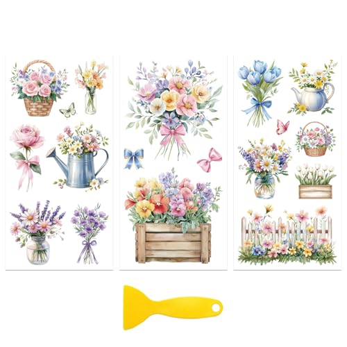 Peacoblue Vase Bouquet Rub On Transfers for Furniture 6"x12" - style: Vase Flower Pot and Bouquet