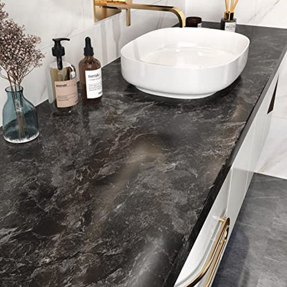 LIKILIKI Glossy Light Black Marble Contact Paper Modern Marble Wallpaper - color: Light Black, size: 15.8" x 236"