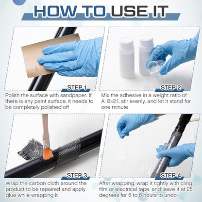 Teenyyou 15 Pcs Carbon Fiber Repair Kit 10 x 8 3K Plain Weave Carbon Fiber Fabric, 3.5 oz Epoxy Resin 1.8 oz Hardener and Tools for DIY Repairs on Car Bumper, Furniture, Bikes, Boats, Wall - style: Plain Weave