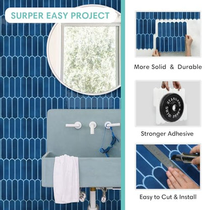 Commomy Thicker Nary Blue Peel and Stick Backsplash 10 pcs of 12" x 12" - color: Navy Blue