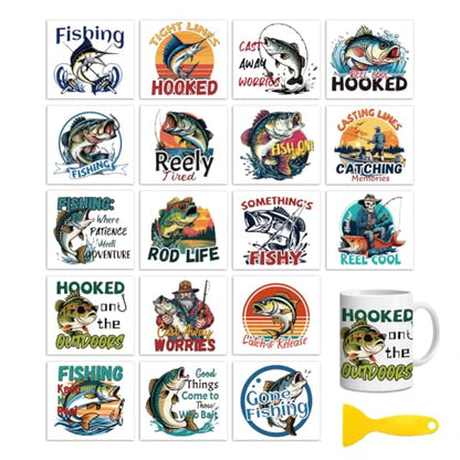 Peacoblue Fishing Rub On Transfers for Craft, Transfer Sticker - style: Fishing