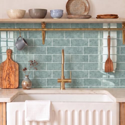 Thicker Design Peel and Stick Backsplash Tile，Self Adhesive Wall Tiles for Kitchen & Bathroom (10 Sheets, Cyan Blue) - color: Cyan Blue