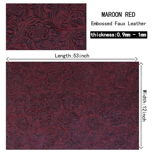 Ramya Embossed Faux Leather Sheets Fabric 12" x 53",for Handmade DIY Bows Wallet Sewing,Leather Earring Crafts Projects (Maroon Red) - color: Maroon Red