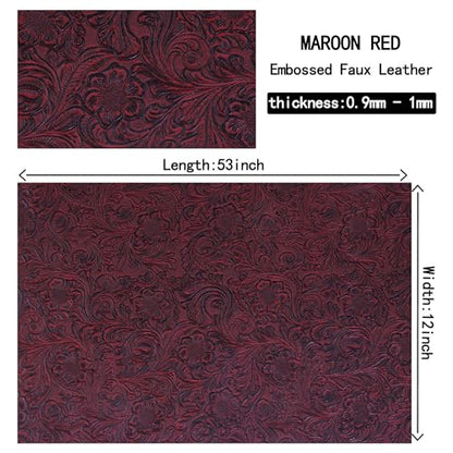 Ramya Embossed Faux Leather Sheets Fabric 12" x 53",for Handmade DIY Bows Wallet Sewing,Leather Earring Crafts Projects (Maroon Red) - color: Maroon Red