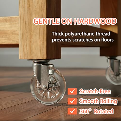 4" Caster Wheels, 1100lbs, Non-Marking, Quiet, Clear, Set of 4 - size: 4 inch, No Brake