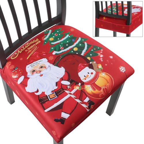 SearchI Dining Chair Seat Covers Set of 4, Rear Covered, Christmas Santa - color: Christmas Santa Claus