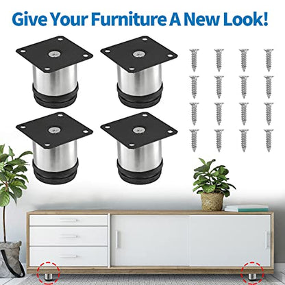 Stainless Steel Adjustable Furniture Legs 2.5 Inch - Silver, 4pcs - color: Silver, size: 2.5"