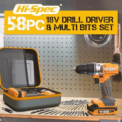Hi-Spec 18V Cordless Drill Driver Kit with S2 Steel Bits - color: Gray