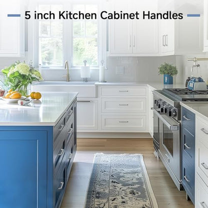 Estmoon 10 Pack 5 Inch Brushed Nickel Cabinet Handles - Silver Cabinet Pulls Modern Square Drawer Pulls Kitchen Pulls for Cupboard Hardware, 5" Hole Centers(128 mm) - color: Brushed Nickel