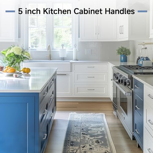 Estmoon 30 Pack 5 Inch Brushed Nickel Cabinet Pulls - Silver Cabinet Handles Modern Square Kitchen Handles for Dresser Drawers Cabinets Hardware, 5" Hole Centers(128 mm) - color: Brushed Nickel