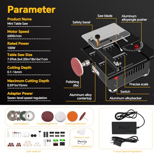 Mini Multi-Functional Table Saw, Multi-functional Mini Table Saw for Wood Cutting, Angle Adjustable with More Accessories - (10" Table Saw-Pro Kit)
