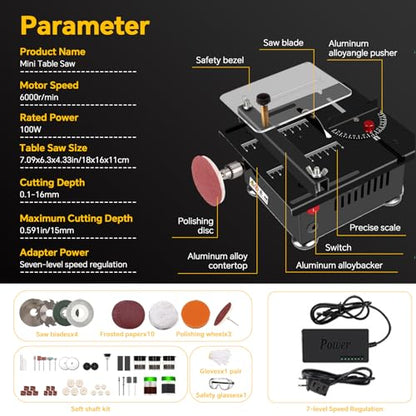 Mini Multi-Functional Table Saw, Multi-functional Mini Table Saw for Wood Cutting, Angle Adjustable with More Accessories - (10" Table Saw-Pro Kit)