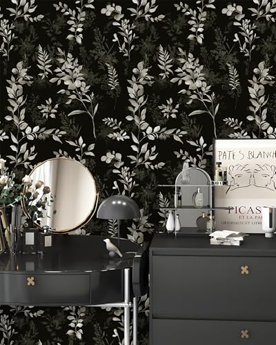 Floralplus Wallpaper Peel and Stick Dark Leaf Removable Wallpaper