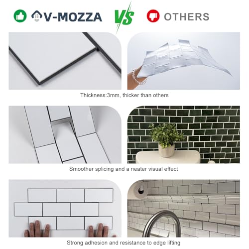 20-Pack 3mm White Subway Peel and Stick Tiles (9.2 Sq Ft) - color: White-black