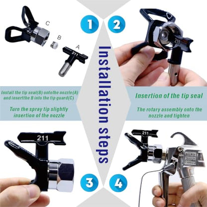 Black 15-Piece Airless Spray Gun Nozzle Set，Compatible with Most airless Paint sprayers with RAC‑5 Spray Gun seat, Not for RAC‑X tip Guard