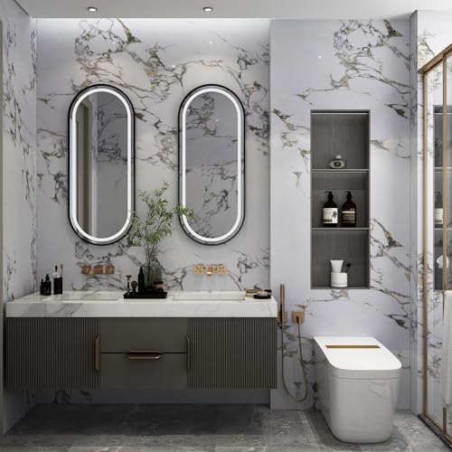 White Gloss Gold Veins Marble Granite Contact Paper peel and stick Wallpaper Cabinet kitchen for Countertops354x16inch Vinyl Wrap Adhesive Counter Top laminate Sheets Wall Paper DIY Bathroom Backspash - color: White Gold, size: 16" x 354"