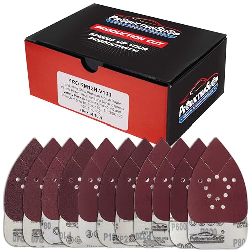 ProductionShop Premium 12-Hole Pattern Mouse Detail Sander Sandpaper Sheets, 100 Disc Variety Pack, Grits 40, 60, 80, 100, 150, 180, 220, 320, 400, 600, 800 - Hook & Loop Disc - Fits Black and Decker - style: Variety Pack 100