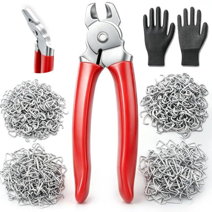 500 PCS Hog Rings with Bent Hog Ring Pliers Kit 1" 3/4" 1/2" 3/8 "Galvanized Hog Rings for Animal Pet Cages、Ropes、Bagging、DIY Craft、Furniture - color: Red, size: 500PCS-Bent