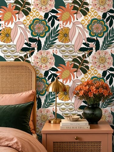 Peel and Stick Wallpaper Boho Floral Wallpaper - color: White