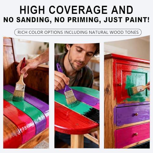 Red Wood Furniture Paint for Tables, Chairs, Cabinets & More - Fast Drying, Water-Based, Low Odor - Renew Indoor/Outdoor Wooden Surfaces with Ease (Red, 17.6 oz / 500 g)
