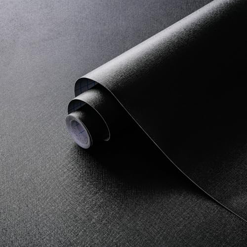 Dimoon 17.7''x78.7'' Peel and Stick Wallpaper Black Contact Paper for New Environmentally Friendly Materials Thickening Upgrade Embossed Renter Friendly Wall Paper Modern Vinyl Wrap Countertop Bedroom - color: Black, size: 17.7" x 78.7"