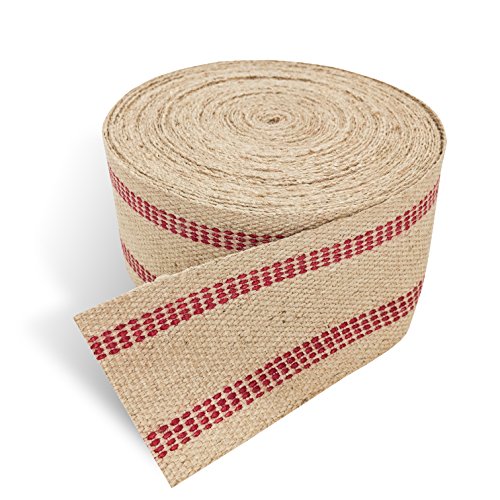 Briar Hill 3.5 Inch x 10 Yard Upholstery or Craft Jute Webbing, Natural with Red Stripes - size: 10 yd