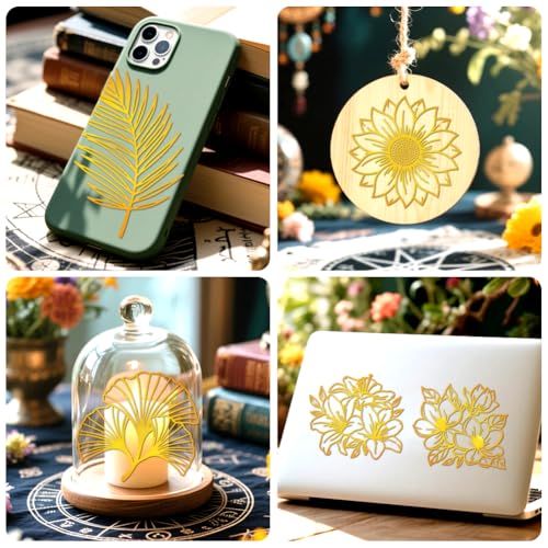 Peacoblue Golden Flower Leave Rub On Transfers for Craft, Transfer Sticker - style: Golden Flowers and Leaves
