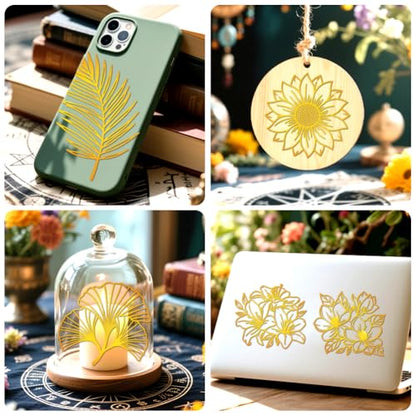 Peacoblue Golden Flower Leave Rub On Transfers for Craft, Transfer Sticker - style: Golden Flowers and Leaves