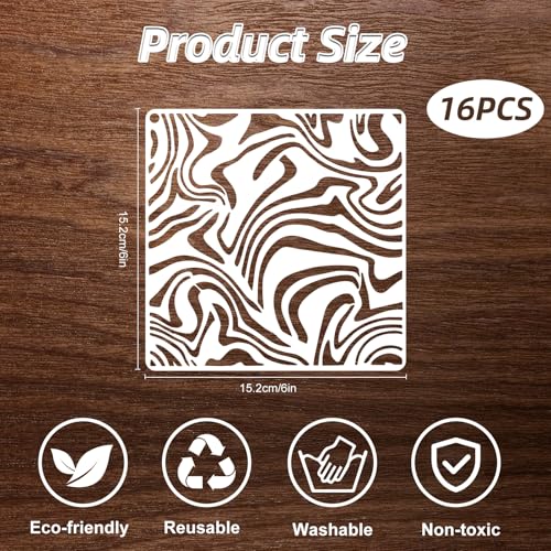 16 Pcs 6x6 Inch Geometric Stencils for Painting,Reusable Abstract Layering Stencils with Texture Bubble Dot Waves Stone Crackle Splatter Patterns for Furniture,Floor,Canvas & DIY Home Decor