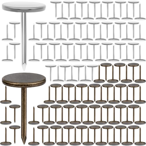 120pcs Flat Head Thumb Tacks for Wall, Heavy Duty Upholstery Push Pins, 0.4" x 0.6" Decorative Wall Pins Nails for Furniture, Office, DIY Crafts - Bronze, Silver - color: Bronze, Silver, 120pcs
