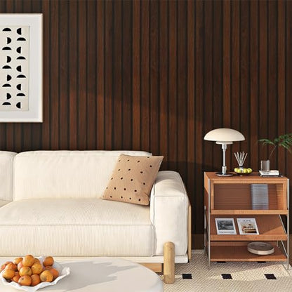 FunStick 16"x240" Peel and Stick Wallpaper Wood Slats Self Adhesive Wall Paper Brown Wood Contact Paper Peel and Stick Wooden Slats for Wall Decor Vinyl Wood Wallpaper for Bedroom Cabinets Countertops - size: 240" x 15.8"