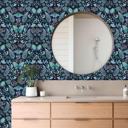 HLNIUC Whimsical Peel and Stick Wallpaper 17”x118” Dark Boho Butterfly and Moth Contact Paper Fairytale Botanical Floral Leaf Wall Paper Witchy Moon&Stars Removable Wall Mural for Living Room Bedroom - color: Butterfly 2