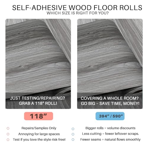 Woodgrain Vinyl Floor Roll, 11.8" x 118", Quick‑Apply Peel & Stick - color: Grey, size: 118"*11.8"