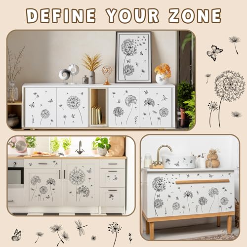 Joeyan Dandelion Rub on Transfers for Crafts and Furniture,Transfer Decals Stickers with Black Butterfly,2 Sheets Large DIY Craft for Fabric Wood Ceramic Glass Plastic,Furniture Decals for Home Office