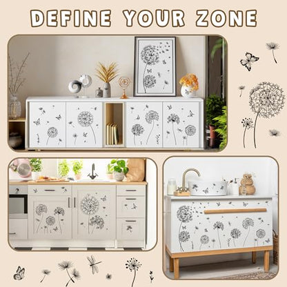 Joeyan Dandelion Rub on Transfers for Crafts and Furniture,Transfer Decals Stickers with Black Butterfly,2 Sheets Large DIY Craft for Fabric Wood Ceramic Glass Plastic,Furniture Decals for Home Office