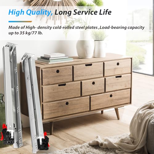 Undermount Soft Close Drawer Slides Bottom Mounted Full Extension 9 12 15 18 21 24 Inch Ball Bearing Runners Rails 77 Lb Load 1 Pair (1 Pair, 21 Inch) - size: 21 Inch