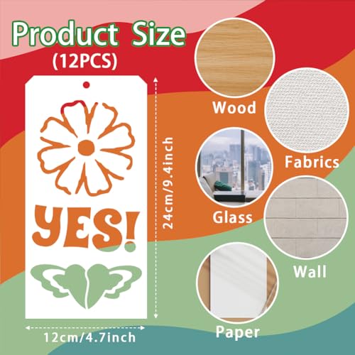 12 Pcs Painting Stencils, 12 Styles Boho Themed Stencil Template Reusable Craft Templates for Painting on Wall Decor Fabric Wood Canvas - style: Boho Themed