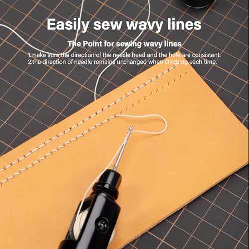 WUTA Repair Stitch Kit Leathercraft Stitch Awl Tool with 10Pcs Small Chrome-Plated Needle, for Leather, Belt, Canvas, Fabric, Bag Repair Professional Stitcher Leather Craft Tool - style: Set F (Stitch Awl Kit+10Pcs Small Silver Chrome-plated needle)