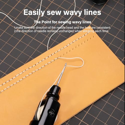 WUTA Repair Stitch Kit Leathercraft Stitch Awl Tool with 10Pcs Small Chrome-Plated Needle, for Leather, Belt, Canvas, Fabric, Bag Repair Professional Stitcher Leather Craft Tool - style: Set F (Stitch Awl Kit+10Pcs Small Silver Chrome-plated needle)