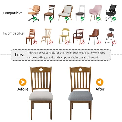 Fuloon Dining Chair Seat Covers Stretch Slipcovers, 6 Pack, Light Grey - color: Light Grey, size: Not Waterproof