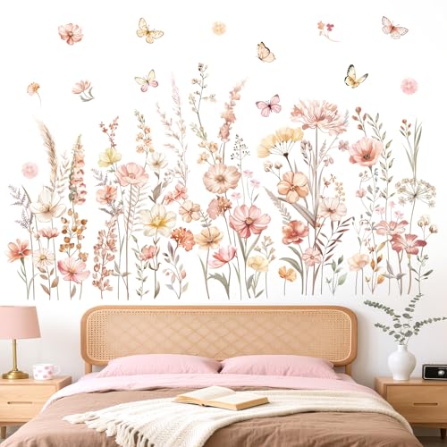 decalmile Boho Flowers Wildflower Floral Grass Plants Wall Decals Stickers
