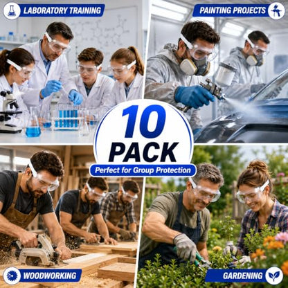 Safety Goggles Over Glasses, Anti Fog Protective Eyewear for Chemistry Lab, Woodworking, Mowing, Construction - color: 10 Pack