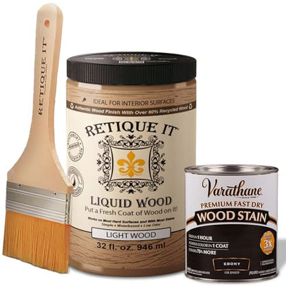 Retique It Liquid Wood - Quart Light Wood with Ebony Stain - Stainable Wood Fiber Paint - Put a fresh coat of wood on it (32oz LW, Ebony) - color: 10 Ebony, size: 32 Fl Oz (Pack of 1)