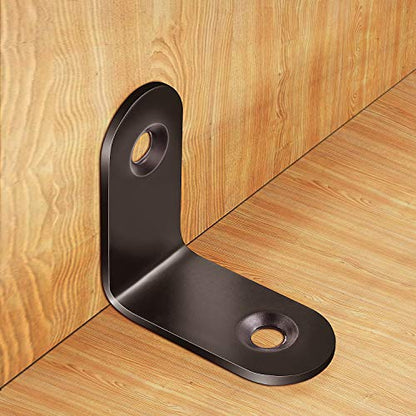 12pcs Black L Bracket Stainless Steel Corner Braces 30 x 30mm Heavy Duty Corner Right Angle Brackets Joint Fastener with 30pcs Screws for Wood Furniture Shelves Cabinet Drawer Chair