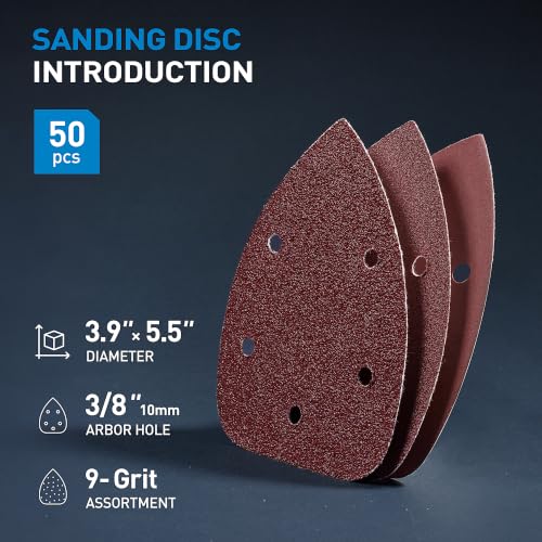 S SATC 50 PCS Mouse Sander Sandpaper Assortment 40 80 120 180 240 320 400 600 800 Grit Sanding Pads 5 Hole Hook and Loop Palm Sander Paper for Detail Mouse Sander - style: 50PCS 5 Hole Mouse Sandpaper